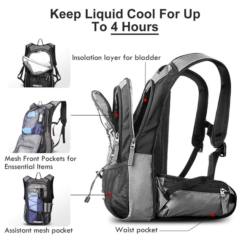 Mothybot Hydration Pack, Insulated Hydration Backpack with 2L BPA Free Water Bladder and Storage, Hiking Backpack for Men, Women, Kids for Running, Cycling, Camping - Keep Liquid Cool up to 5 Hours - Image 2